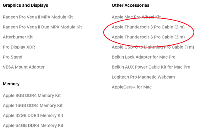 Apple lists mystery 3-meter 'Pro' Thunderbolt 3 cables on Mac Pro specs  sheet - MacDailyNews