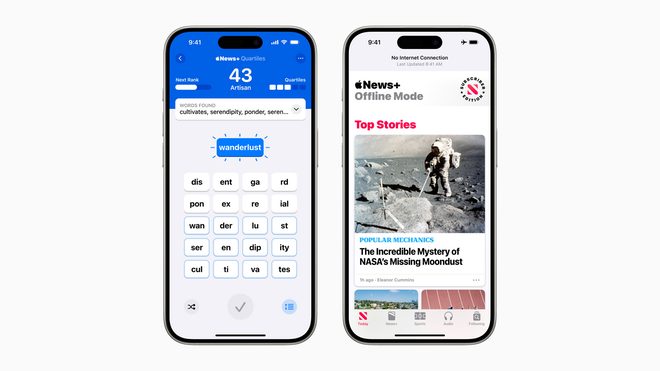 Apple News+ introduces Quartiles, a new original spelling game, and Offline Mode for subscribers