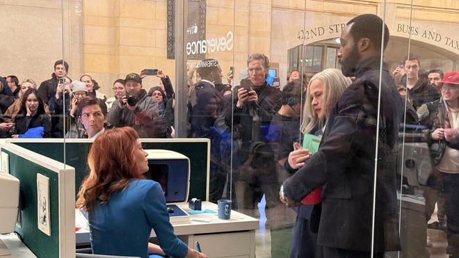 Lumon Industries ‘innies’ from the Apple TV+ series ‘Severance’ pop up in glass box in NYC’s Grand Central